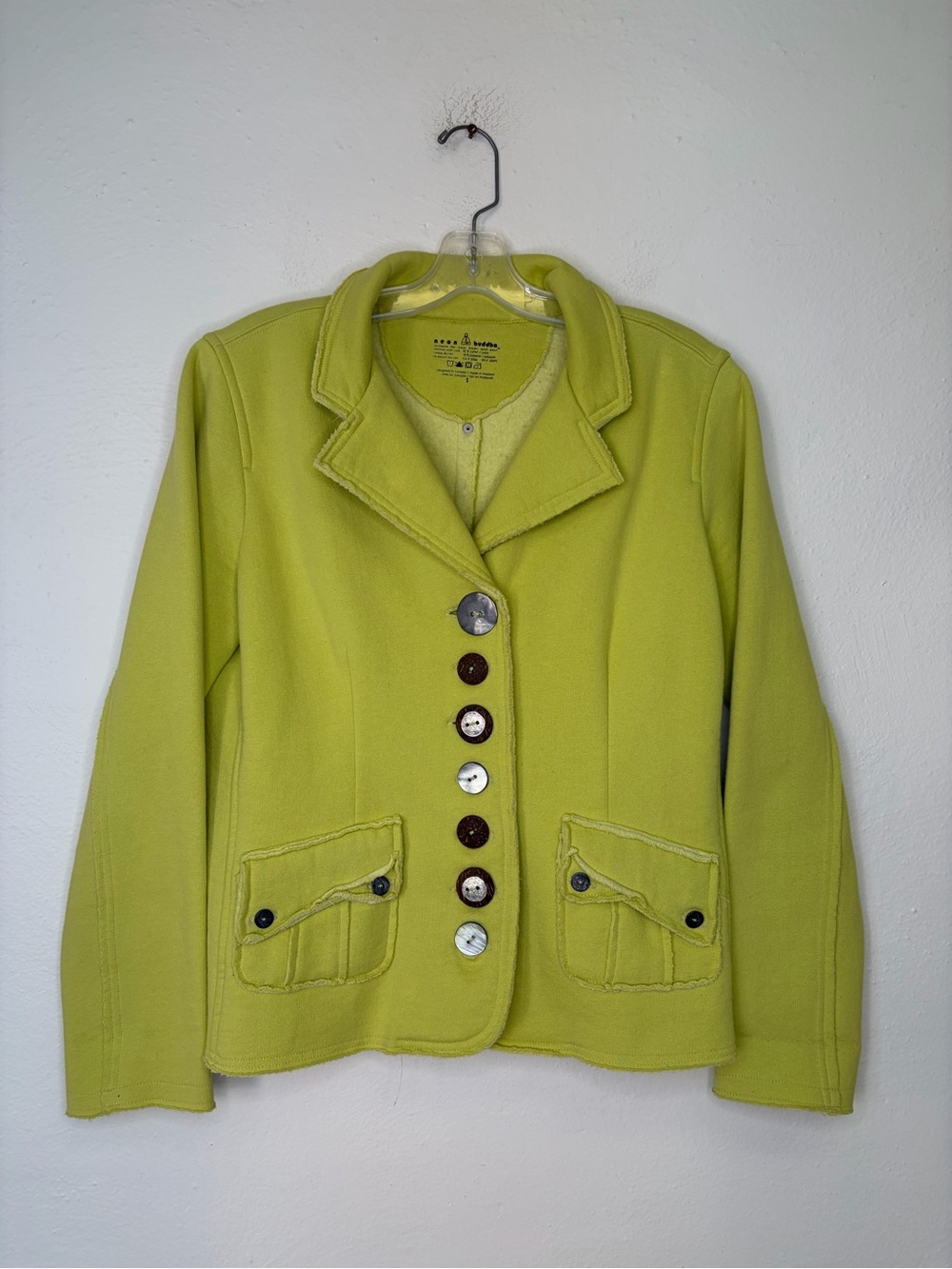 Neon Buddha Large Green Blazer Jacket Stretch Knit Lagenlook Artsy Organic